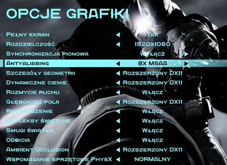 Batman: Arkham Origins - ustawienia karty graficznej